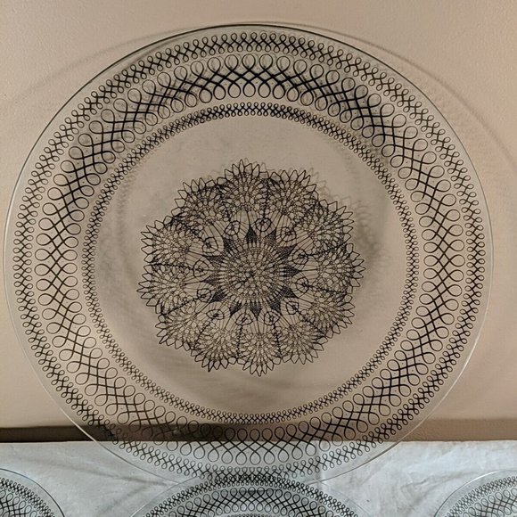 1951 Chance Glass Serving Plate and 6 dessert plates, set of 7 Black Lace - Picture 2 of 13